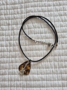 Brown Shell Guitar Pick Pendant Necklace - Jewelry